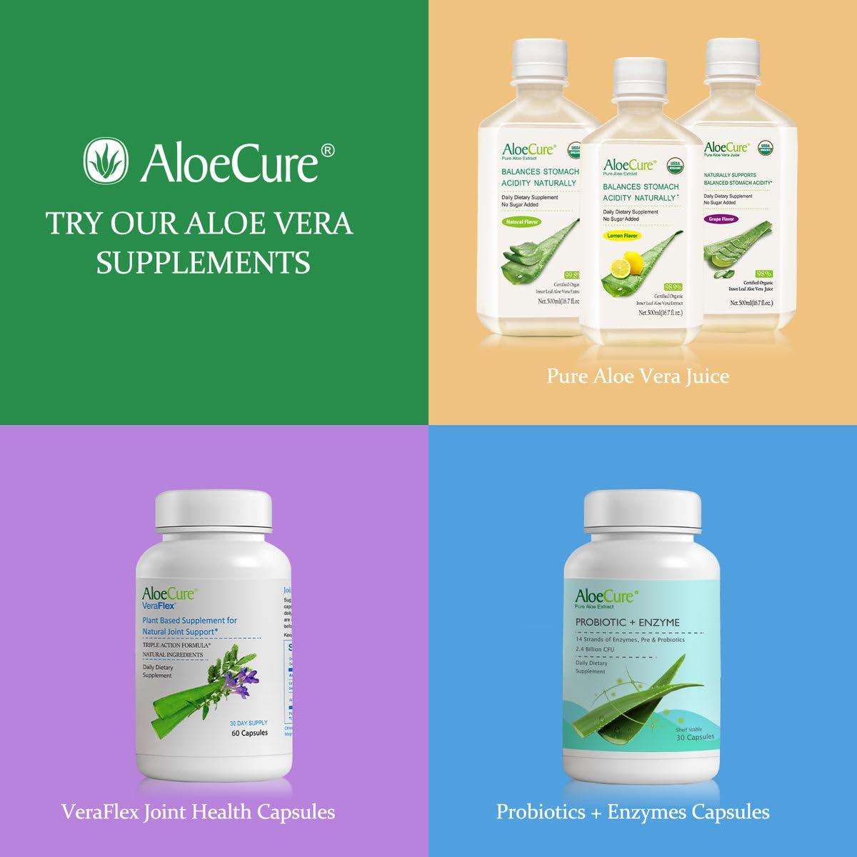 AloeCure AloeCure USDA Organic Aloe Vera Juice Made Within 12 Hrs of Harvest - Pure Aloe Juice Natural Digestive Supplement to Support Digestion, Immune System and Balanced Stomach Acidity, 6 x 500ml Bottles