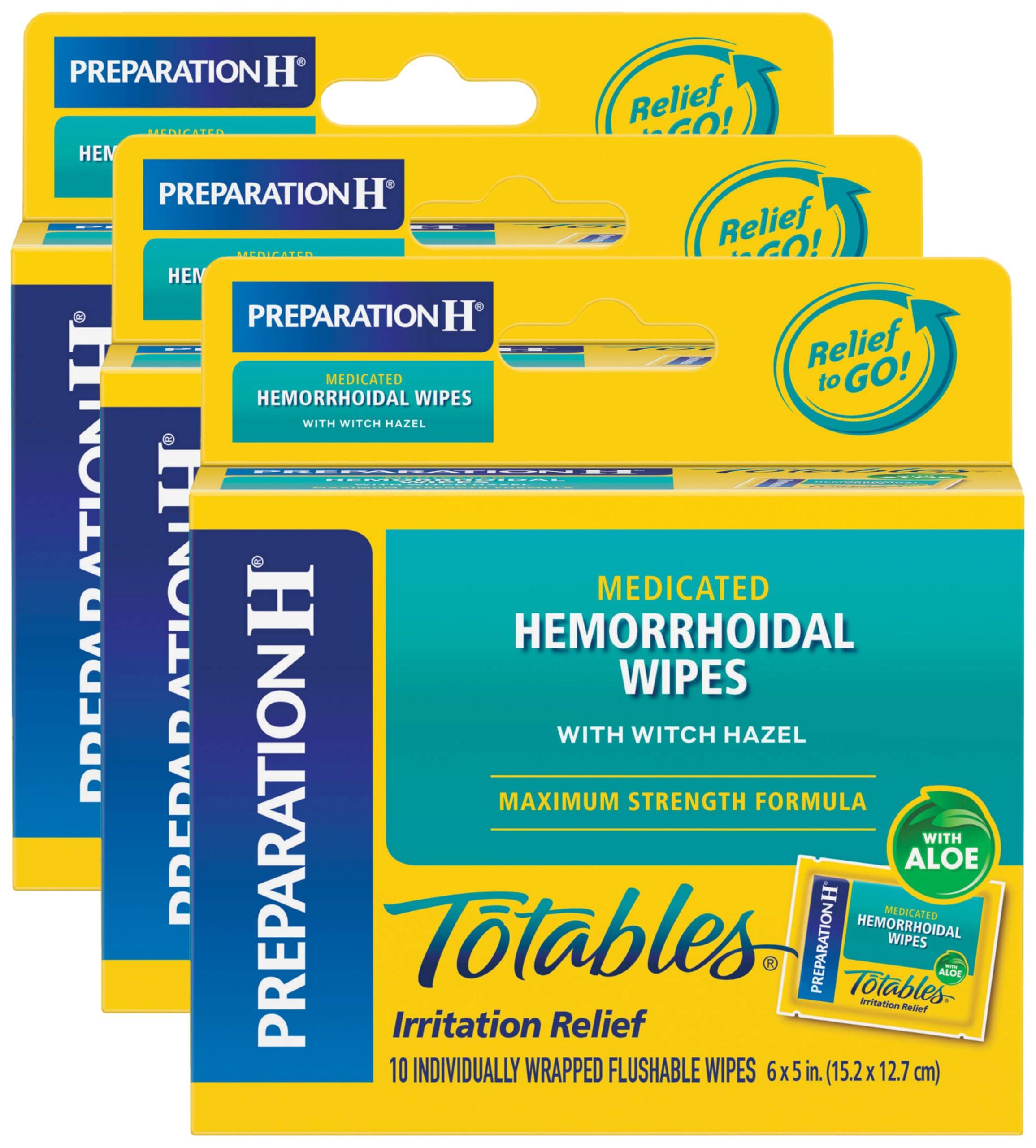 Preparation H Preparation H Totables Hemorrhoid Flushable Wipes with Witch Hazel for Skin Irritation Relief - 10 Count (Pack of 3)