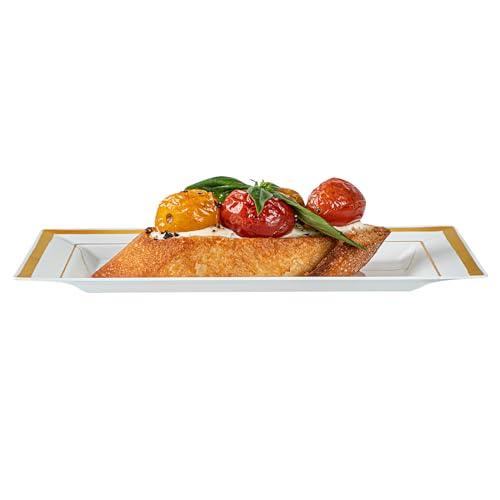 Restaurantware Restaurantware Moderna 7.5 x 5.3 Inch Premium Disposable Plates 10 Rectangular Plastic Plates For Parties - Gold-Rimmed Durable White Plastic Dinner Plates For Warm And Cold Foods