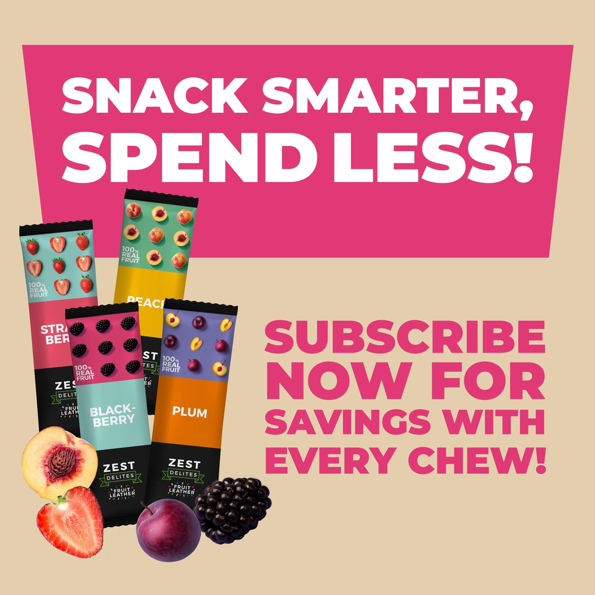 ZEST Delites Fruit Snacks by Zest Delites, Fruit Leather, Healthy Snacks for Adults, Dried Fruit Snack Bulk, Fruit Bars, Vegan Fruit Strips, Apple-Based, Strawberry, Peach, Blackberry, Plum, 0.88 oz x 36