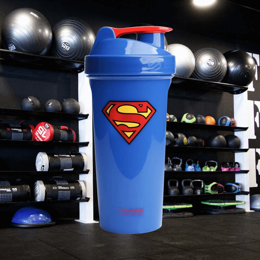 Smartshake Smartshake Lite Justice League Superman Protein Shaker Bottle 800ml BPA Free Leakproof Gym Protein Shakes Bottle for Protein Powder DC Comics Blue Water Bottle Superman Gifts