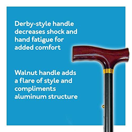 Carex Carex Folding Adjustable Handle Cane with Walnut Handle - Foldable Walking Cane for Women and Men - Adjustable Height (33" - 37"), Anti-Slip Rubber Tip